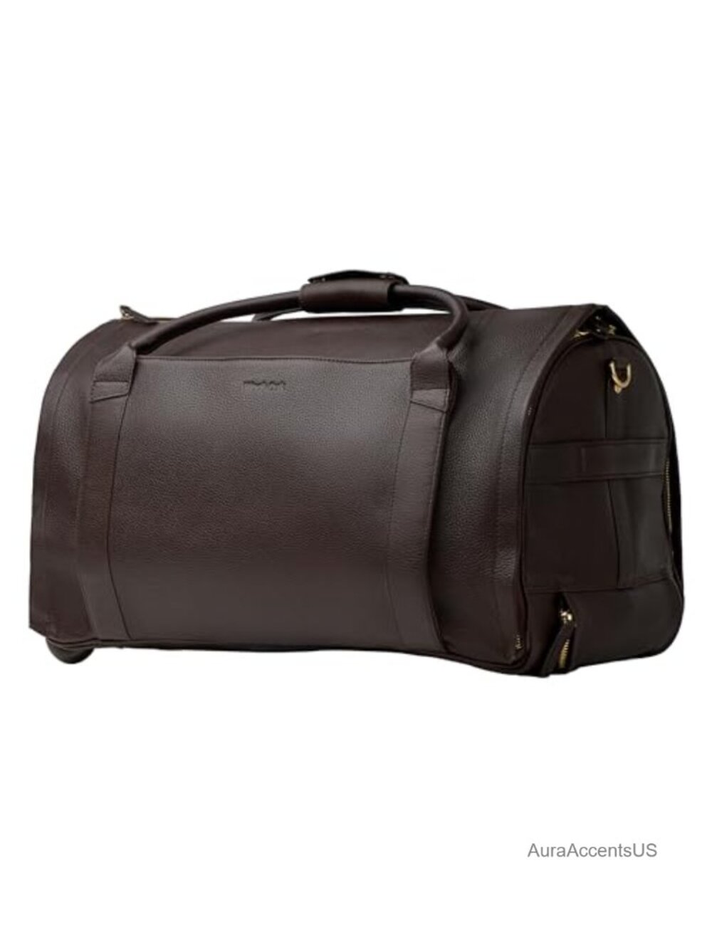 Full-Grain Pebbled Leather Rolling Duffle Bag with Garment Compartment